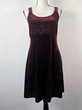 Vintage Y2k Burgundy Wine Velvet Whimsigoth Babydoll Dress Women's Size Large